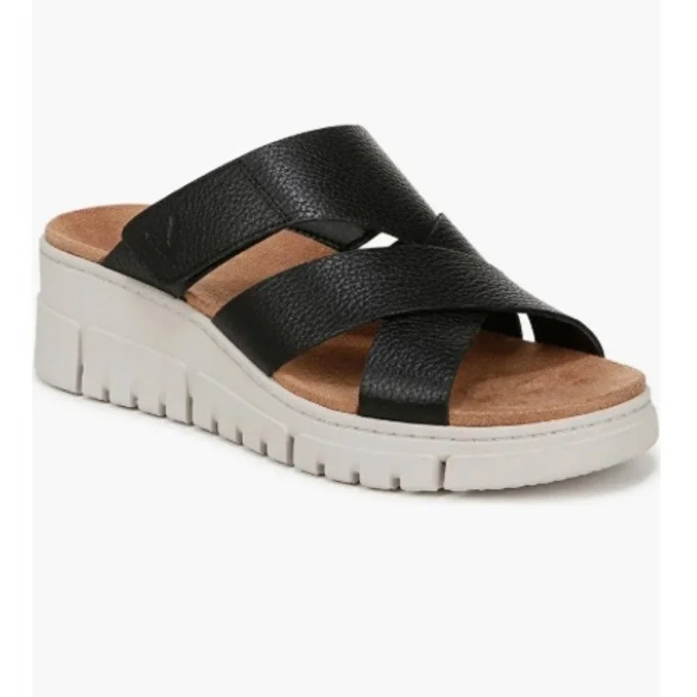 VIONIC Uptown Sunset Slide Sandal Black 9 NEW Leather Platform Comfort Cushion